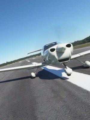 An airplane on the runway in Microsoft Flight Simulator.