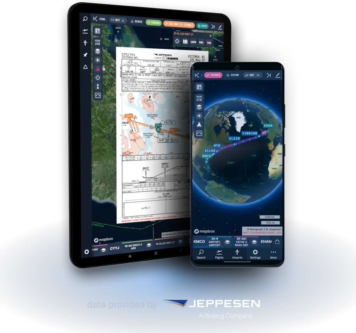 Navigraph Charts flight planning application on mobile devices