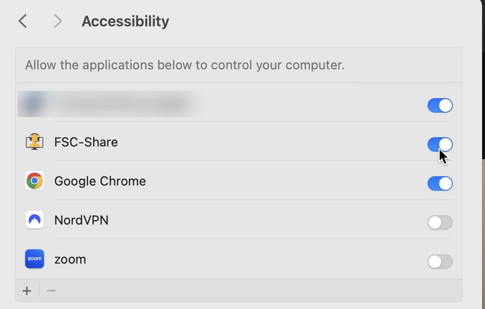 Turning FSC-Share on under Accessibility