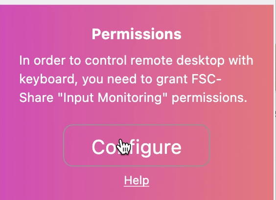 The FSC Share permissions box with a Configure button