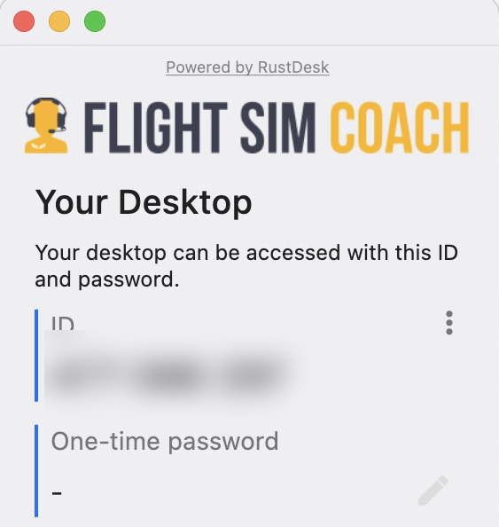 The FSC Share window showing Your Desktop and the ID number
